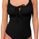 BERLOOK Womens Sexy Floral One-Piece Swimsuit Tie Slimming Bathing Suits Push Up Swimwear (Black)