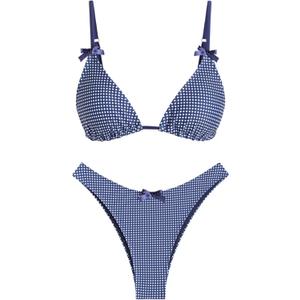 seamoly Women's Bikini Sets Tie Back Bowknot Two Piece Swimsuits Triangle Thong Bathing Suit Gingham Floral Cherry Printing (S)
