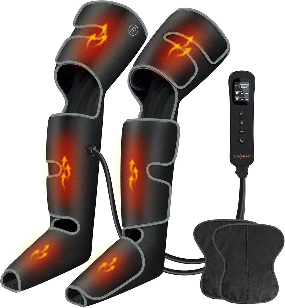SHINE WELL Leg Massager for Circulation and Pain Relief, Air Compression Leg Massager with Heat, 3 Modes 3 Intensities 3 Heat, Gifts for Dad and Mom, Full Leg Massager for Leg Swelling Relief