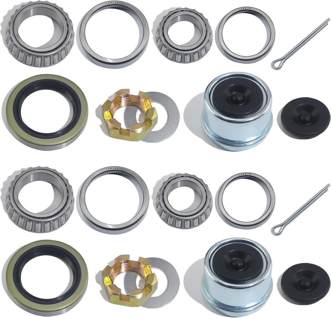 2Sets L68149 L44649 Trailer Axle Hub Bearings Kit with 171255TB Grease Seals, 1.98'' Trailer Dust Caps, Cotter Pins, Axle Nuts & Washers for 3500 lbs 1-3/8'' to 1-1/16'' #84 Spindle