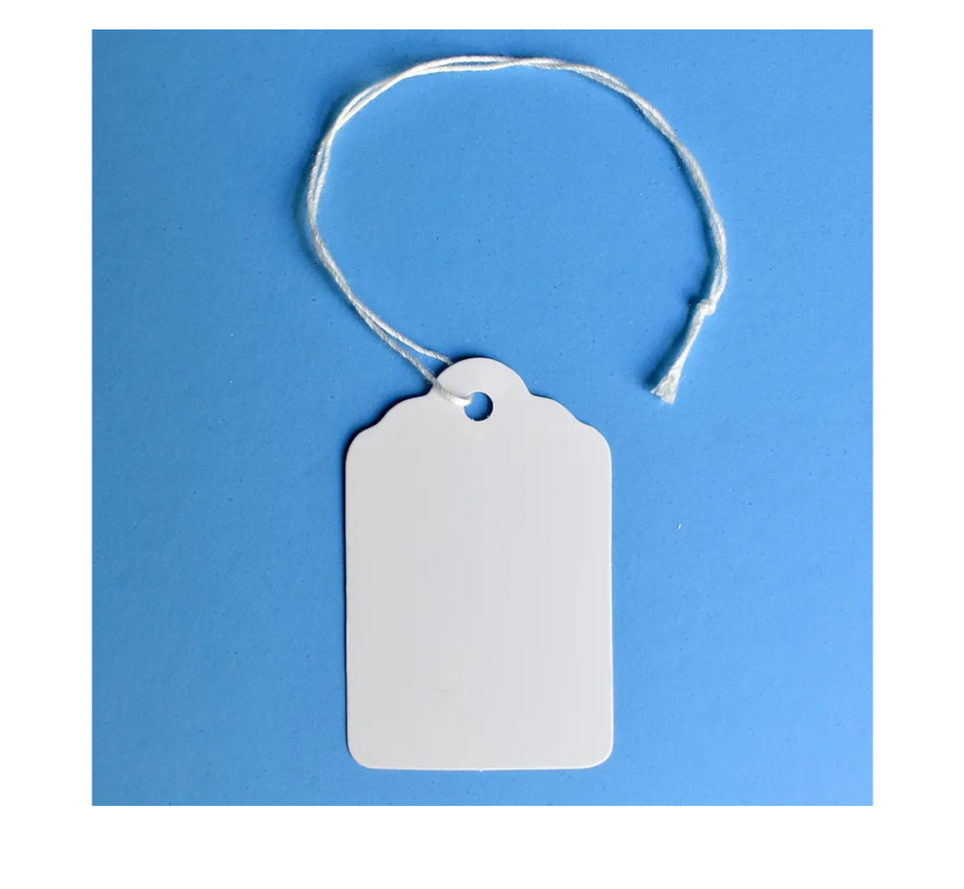 500 Merchandise Tags with String Attached  2 1/4” x1 7/16”  White Marking Hanging Paper Tags with Strings, Labels to Tie On