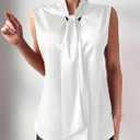 ZAFUL Women's Silk Satin Tank Top Mock Neck Bow Tie Knot Sleeveless Blouse Summer Basic Casual Shirt (White, S)