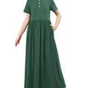 GORLYA Girls Casual Button Knit Modest Cute Flowy Long Maxi Dress with Pockets for 6-14Y Church School Daily Wear (GOR1257,14Y,Green)