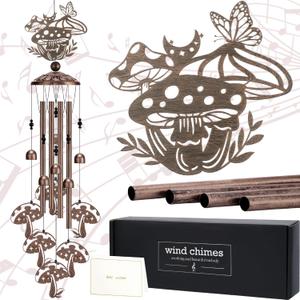 Mushroom Wind Chimes Outdoor - Metal Waterproof Windchime Indoor Outside Decor for Garden Yard Patio Balcony Christmas New Year Hanging Decoration Birthday Gift for Women Mom Grandma Wife