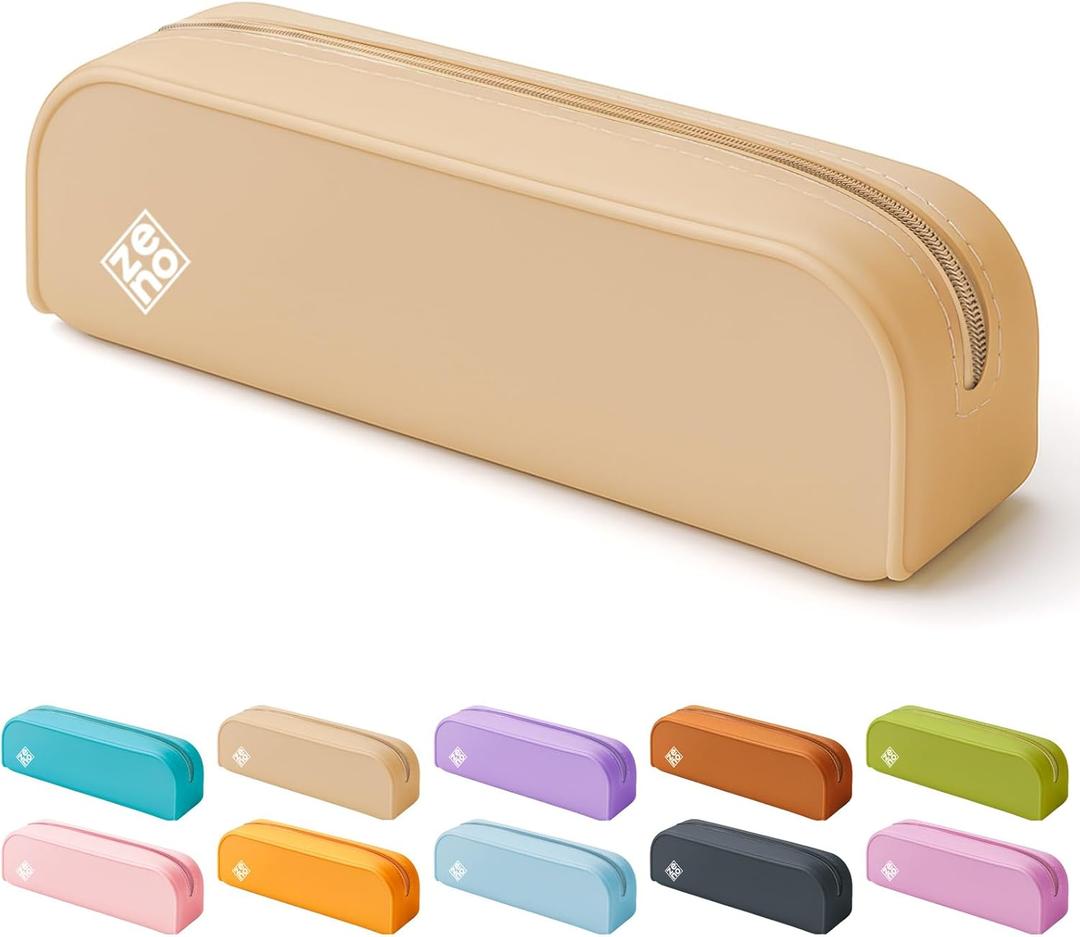 ZENO Silicone Pencil Case  Aesthetic Pencil Pouch for Women & Teens  Cute Pen Case, Beige Makeup Bag, Travel Pouch, Small Stationary Organizer  Beige Seashell