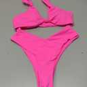 geluboao Bikini Set for Women Solid V Neck Knot Front Push Up High Leg Thong Two Piece Swimsuit (Small, Rose)