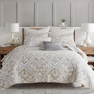 Levtex Home - Becker Taupe Quilt Set - King Quilt and Two King Shams - Ikat - Taupe, Grey and Cream - Quilt (106x92in.) and Shams (20x36in.) - Reversible - Cotton, Quilt - King/Cal King