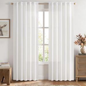 MIULEE Faux Linen Curtains 84 Inch Length 2 Panels Heathered White Semi Sheer Curtain with Back Tab Rod Pocket, Light Filtering Window Privacy Burlap Drapes for Living Room Bedroom 42W x 84L