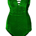 Clothink Women's Burgundy Sexy Plunge Neck Strapless Cross Back Velvet Bodysuit, Size L
