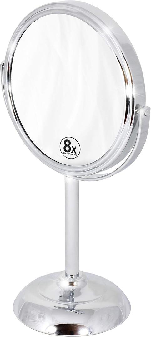 Deco Brothers Vanity Mirror with Stand 6-Inch Double Sided, 8X Magnification, Chrome