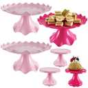 Plastic Dessert Table Display Set of 6, 3 Pcs 9 inch cake Stand, 3 Pcs 4 inch Mnini Cupcake Holder, cupcake tray, Versatile Design for Birthday, Tea Party, Wedding (Pink)
