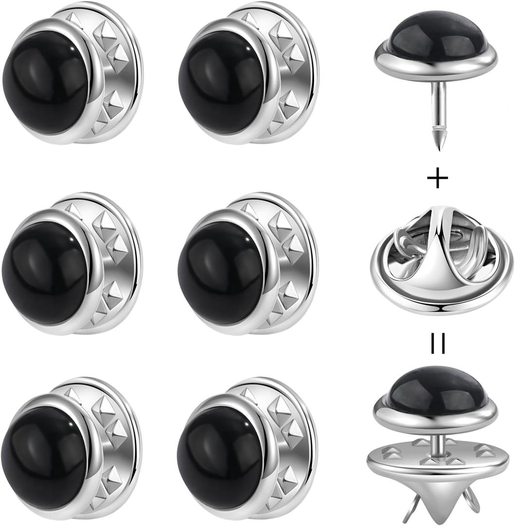 6 Pcs 10mm/0.39" Mini No Sew Black Buttons Brooch Pins Cover up Buttons Fasteners Detachable Reusable Multi-Purpose for Clothes(Black)