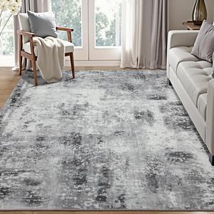 Kelarea Living Room Rug 4x6 Grey Area Rug Machine Washable Rugs, Non Slip Abstract Vintage Indoor Carpet for Bedroom, Nursery, Classroom, Dining Room, Home Office