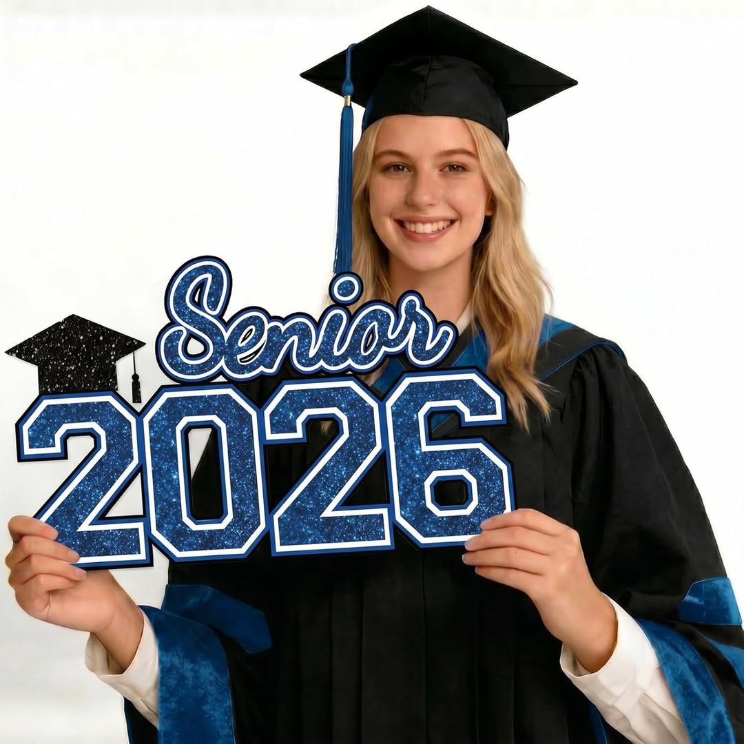 2 x Senior 2026 Sign Wooden Graduation Decorations Blue Graduation Hanging Decor 2026 Grad Letter Sign Wooden Photo Booth Prop for Senior Night High College School Celebration Grad Party Supplies(Blue)