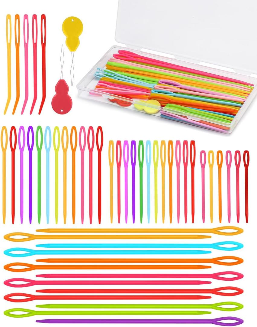 UOOU 67 PCS Plastic Needles, 5 Sizes Yarn Needles, Darning Needles for Yarn, Yarn Needles Large Eye for Crochet, Crochet Needles for Knitting, Weaving and Sewing