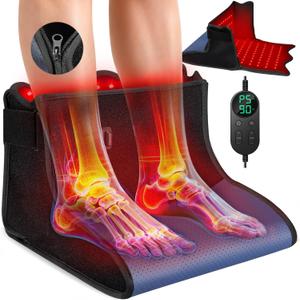 Red Light Therapy for Feet, 180 LEDs Full Coverage Near Infrared Light Therapy Boot with 3 Modes, 10-90 Min Timer, Leather Feet Wrap for Heel, Sole, Plantar Joint Muscle Recovery. (Black)