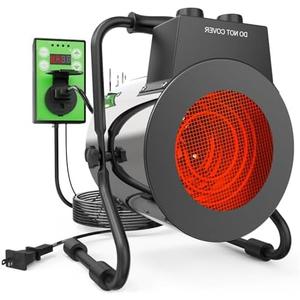 Buyplus Greenhouse Heater with Digital Thermostat, 1500W Outdoor Heaters for Patio, Electric Space Heater for Patio, Garage, Greenhouse, Flower House, Silver
