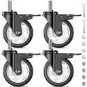 4 inch Stem Caster Wheels, 1/2" -13 x 1 Threaded Stem Casters Set of 4(Stem Diameter 1/2", Length 1"), Swivel Heavy Duty Dual Locking Caster, No Noise Industrial Castor Wheels for Cart, Furniture