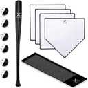 Grand Slam Baseball Bat Set, Includes 1 Plastic Bat, 6 Perforated Balls and 4 Throw Down Bases for Youth, Teenagers, Adults