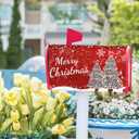 Merry Christmas Tree Winter Snowflake Pine Mailbox Covers Magnetic Standard Size 25.5" X 21",White Snow Red Mailbox Wraps Post Letter Box Cover for Holiday Garden Yard Decor