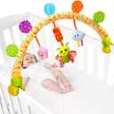 Caterbee Travel Arch Bassinet Toys for Infant & Toddlers, Baby Crib Stroller Accessory & Pram Activity Bar Toy for Senses and Motor Skills Development Indoor and Outdoor (Pink)