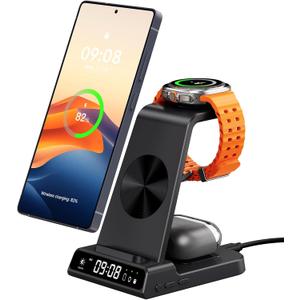 Wireless Charger for Samsung Devices, Wireless Charging Station for Galaxy S25 Ultra/S25+/S25/Z Flip7/Z Fold/S24 Ultra/S23/S22/S21, for Galaxy Watch 8/8 Classic/7/Ultra/6/5 Pro/5/4, Galaxy Buds3 Pro (Black)