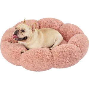 Lesure Calming Medium Dog Bed - Flower Donut Round Fluffy Puppy Bed in Plush Teddy Sherpa, Non-Slip Cute Flower Cat Beds for Indoor Cats, Medium Pet Bed Fits up to 45 lbs, Machine Washable, Pink 30"