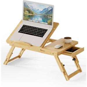 Bamboo Lap Desk, Adjustable Bed Desk with 4 Angle Options & Folding Design Lap Desks for Adults, Ideal for Bed, Writing, Office Work, Drawing, Sofa & Travel, 11.8"D x 22.8"W x 9"H