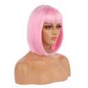 ENilecor Short Bob Hair Wigs 12" Straight with Flat Bangs Synthetic Colorful Cosplay Daily Party Wig for Women Natural As Real Hair+ Free Wig Cap (Light Pink)