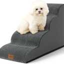 Dog Stairs for Small Dogs 19.7" H, Curved Dog Step for Puppy, Older or Cat, Medium Pet Ramp for Sofa, Couch or Bed, Ladder with High Density Foam, 15.7x28.3x19.7 inch, 4 Step, Dark Grey (15.7x28.3x19.7in)