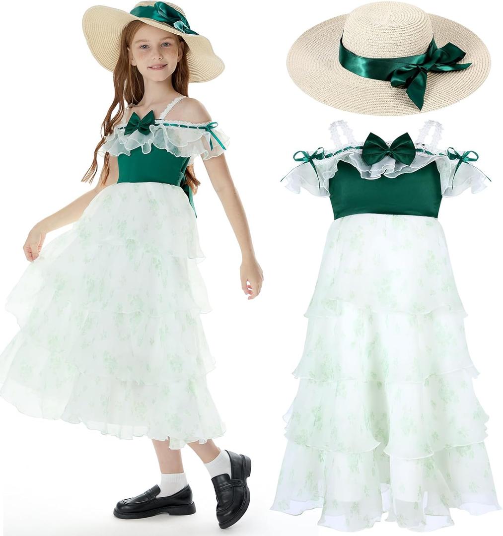 Xtinmee Halloween Rococo Costume Dress with Hat for Little Girls, Victorian Ball Gown Vintage Dress for Cosplay Party (M)
