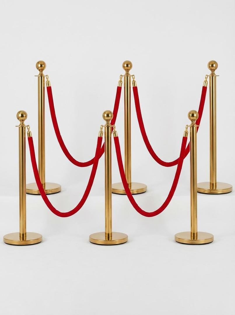 6 Packs Gold Stanchion Posts with 4 x Red VelvetRopes, 37.5" Stainless Steel Retractable Barrier Set, Crowd Control Barriers for Events, Parties, Museums, VIP Events, Queue Management