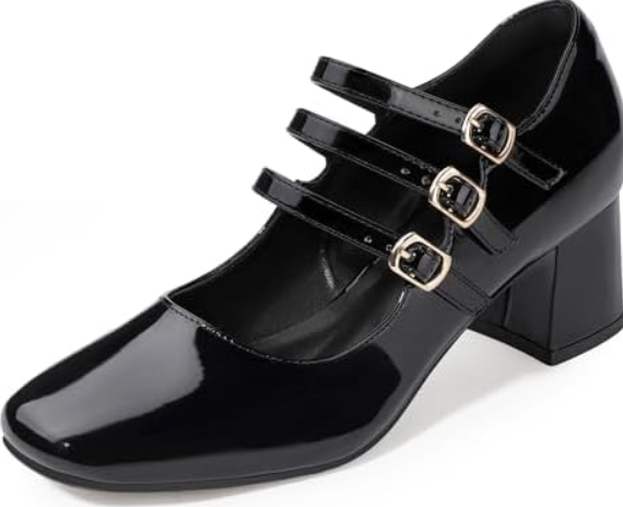 IDIFU IN2 Mary Jane Shoes Women's Pumps Dress Shoes for Women Block Chunky Low Short Square Closed Toe Thick Heels Wedding Work Prom Bride Lady Flight Attendant Comfortable Cute Vintage Pumps Shoes (8, Black Patent)