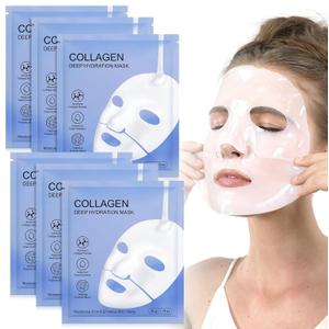 Collagen Face Mask 6PCS, Overnight Hydrating Sheet Mask Night Lifting Facial Masks for Women Skin Care Restores Elasticity, Moisturizing & Firmness Overnight Collagen Face Mask for All Skin Types