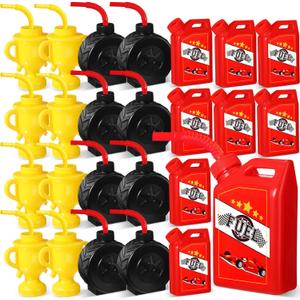 Mifoci 24 Pcs Race Car Cups with Straws Plastic Traffic Tire Shaped Cup Red Race Car Fuel Cups Yellow Trophy Cups Race Car Party Supplies for Racing Car Construction Birthday Party Decoration