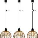 3X Battery Operated Pendant Lights Kitchen Island Outdoor Chandelier for Gazebo Hanging Lamp with Remote Timer LED Bulbs Metal Globe Ball Shade Ceiling Drop Lantern for Bedroom Corner Porch