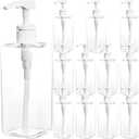 Okllen 12 Pack 16 Oz Plastic Pump Bottles, Empty Refillable Container Liquid Soap Dispenser for Shampoo, Lotion, Cleaning Products, Kitchen, Bathroom, Clear Square