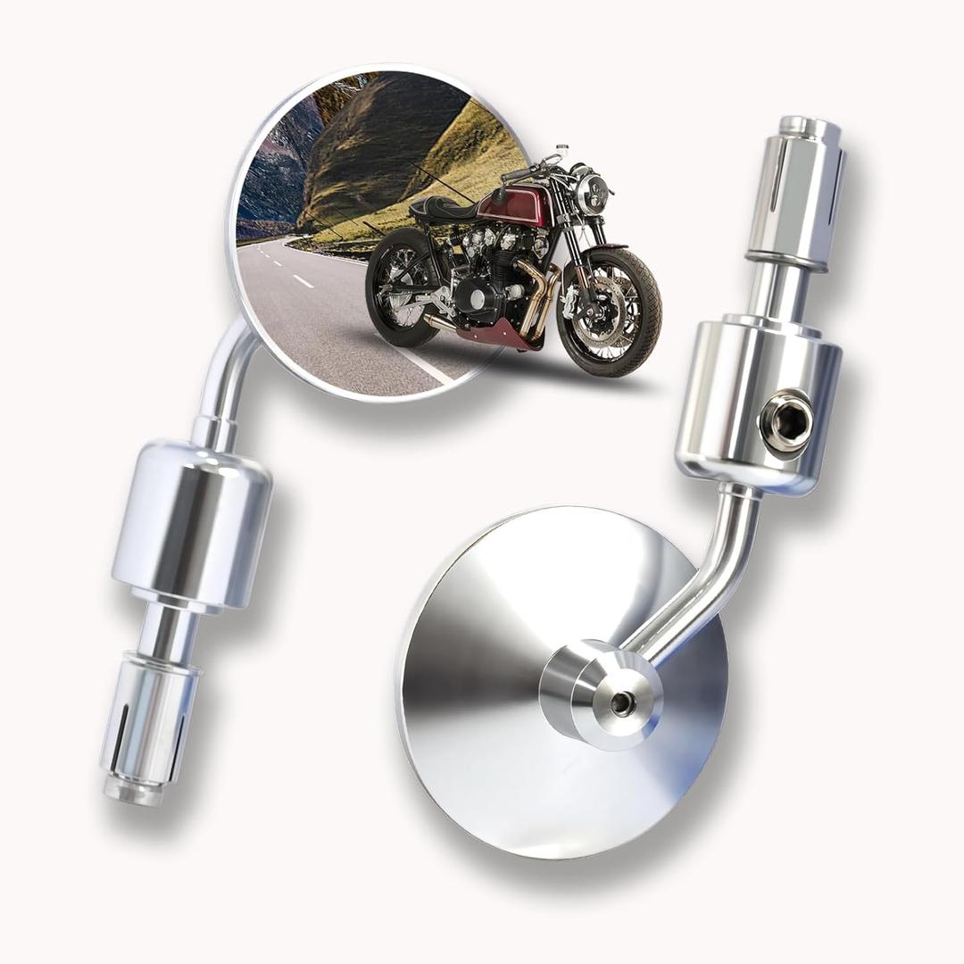 Vintage Adjustable Motorcycle Bar End Mirrors, Rear View Side Mirrors CNC Convex Glass Suitable for 7/8" 22mm Handlebars (Chrome)