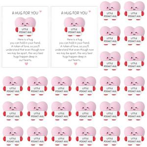 PullCrease 24 Set Mini Pocket Hug Heart Gifts Heart Pocket Hug Keepsakes with Greeting Cards Bag Valentine Motivational Gifts for Colleagues Family Friends Nurse Teacher