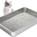 LIHONG Stainless Steel Cat Litter Box,Large Metal Litter Box for Small Large Cats Kitty Rabbits,No Smell,Non Stick,Easy to Clean(20" Lx14 Wx4 H,L)