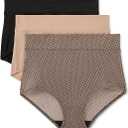 Warner's Women's Blissful Benefits Dig-Free Microfiber Brief 3-Pack , Black LACE DOT/Black/Toasted Almond, XL .
