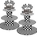 2 Pack Race Car Cupcake Stands Birthday Party Supplies, Two Fast Cars Decorations Truck Theme Favors - 3 Tier Cardboard Cup Cake Holder Tower