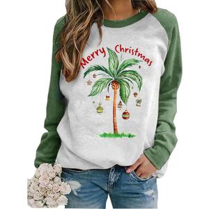 Merry Chrismas Plam Tree Sweatshirt Women Hawaii Beach Holiday Shirt Funny Chrismas Graphic Long Sleeve Pullover Tops (Medium, Green)