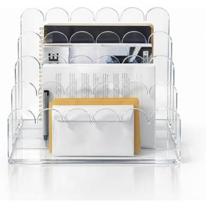 Acrylic Mail Organizer for Desk, Premium Clear Acrylic 3-Slot Organizer, 2-Pack German-Standard PMMA, Crystal-Clear, Non-Yellowing, Multi-Use for Office, Home, Student Workspace & Makeup Storage