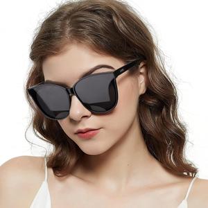 LVIOE Cat Eyes Sunglasses for Women, Polarized Oversized Fashion Vintage Eyewear for Driving Fishing - 99.99% UV Protection (A01 Black Frame/Gray Polarized Lenses)