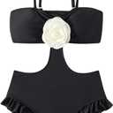 SweatyRocks Girl's One Piece 3D Flower Swimsuit Spaghetti Strap Cut Out Ruffle Bathing Suit Beachwear (8 Years, Black)