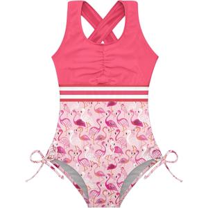 BFUSTYLE Girls One Piece Swimsuit Cute Striped Bathing Suit Hawaii Swimwear 6-17 Years (12-13 Years, Flamingo-3)