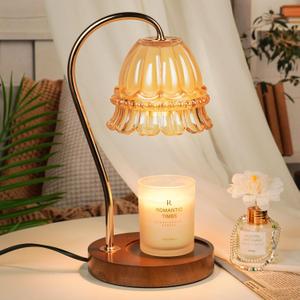Funistree Glass Candle Warmer Lamp with Timer, Flower Candle Lamp, Birthday Gifts for Women, Mom, Female Friend, Candle Lamp Warmer Gifts, Electric Dimmable Candle Warmer, Vintage Home Decor, Amber