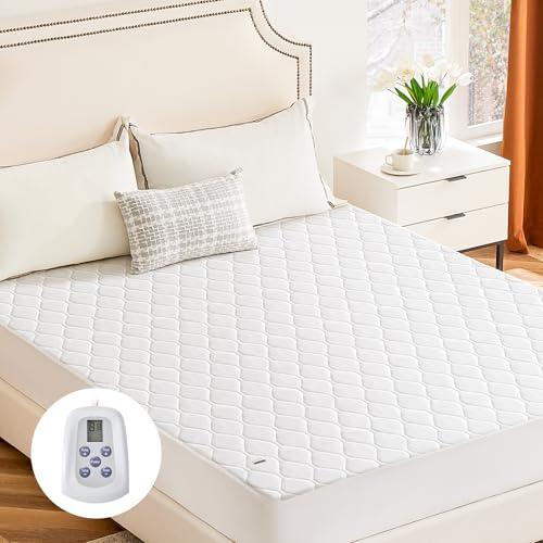 Sweetcrispy Heated Mattress Pad Twin Size (75×39″) – Quilted Electric Bed Warmer with 12 Heat Settings, 10‑Hour Auto Shut‑Off, Machine Washable, ETL Certified – White