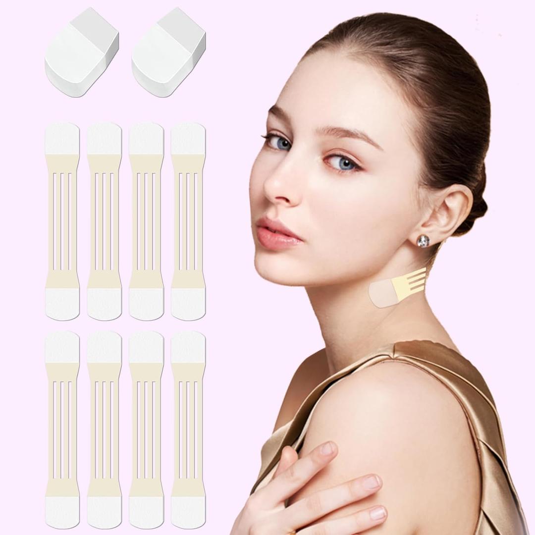 48Pack Invisible Neck Tape Lifting Neck Face Lift Strap Patch Tightening Tapes and Bands for Face, Chin(8PCS Elastic Bands+40PCS Replacement Patches)